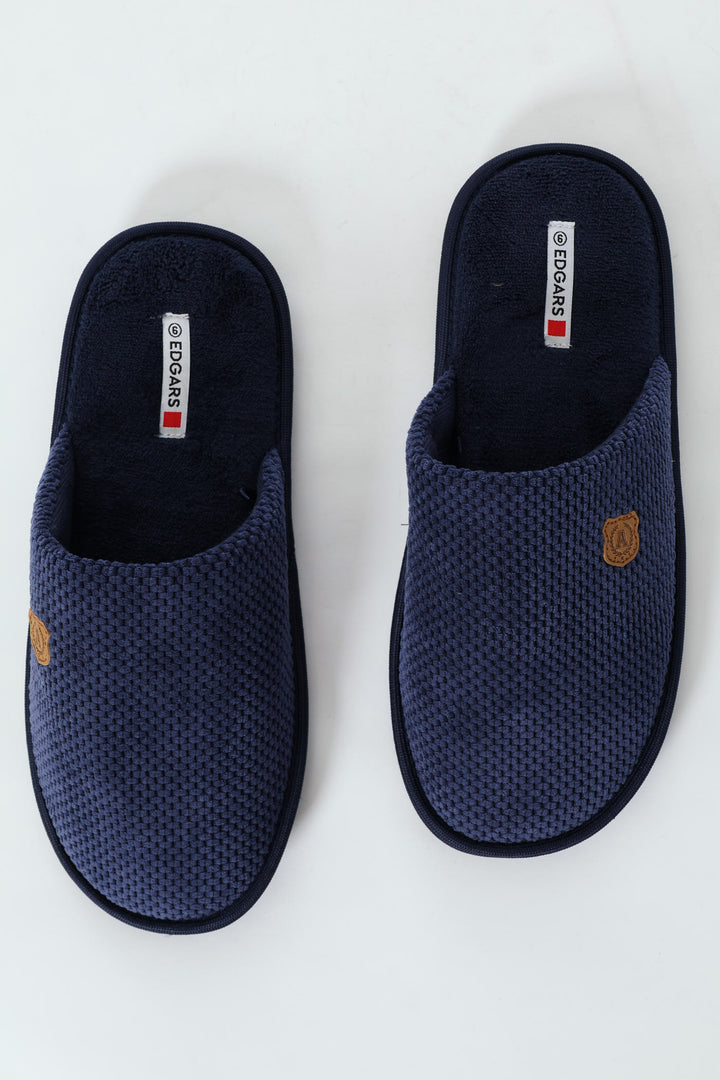 Weave Look Open Back Slipper - Navy