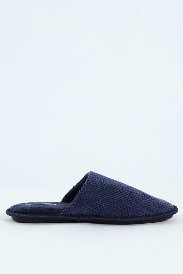 Weave Look Open Back Slipper - Navy