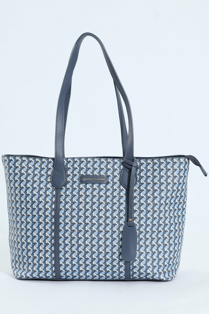 Zoe Printed Geometric Tote Bag - Blue