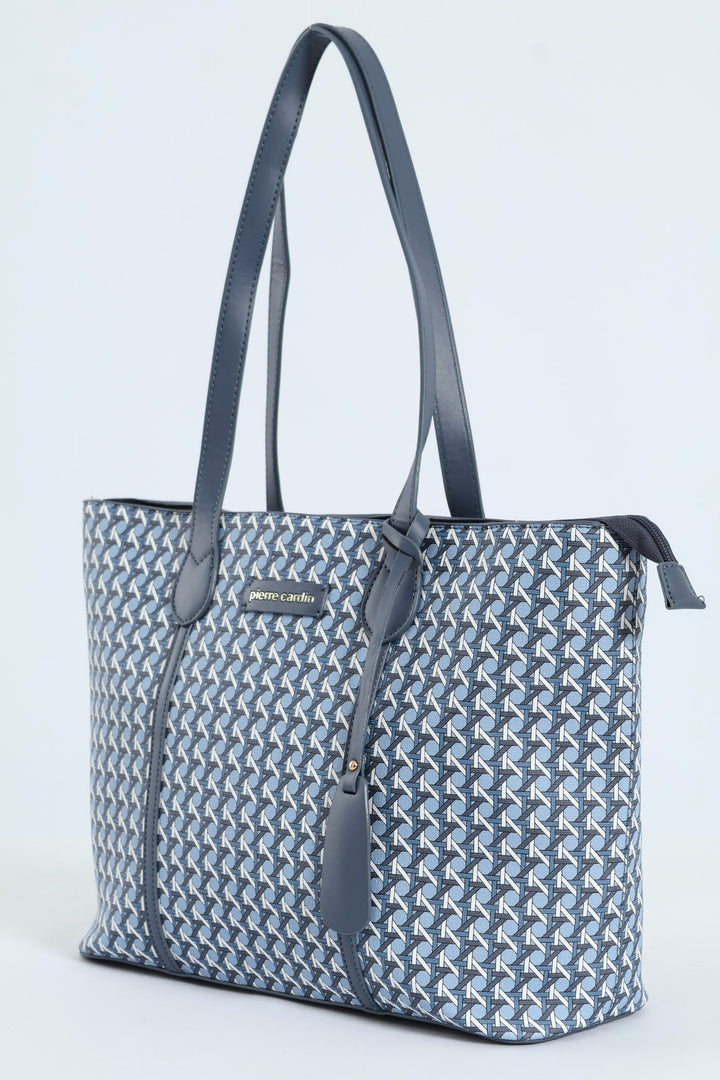 Zoe Printed Geometric Tote Bag - Blue