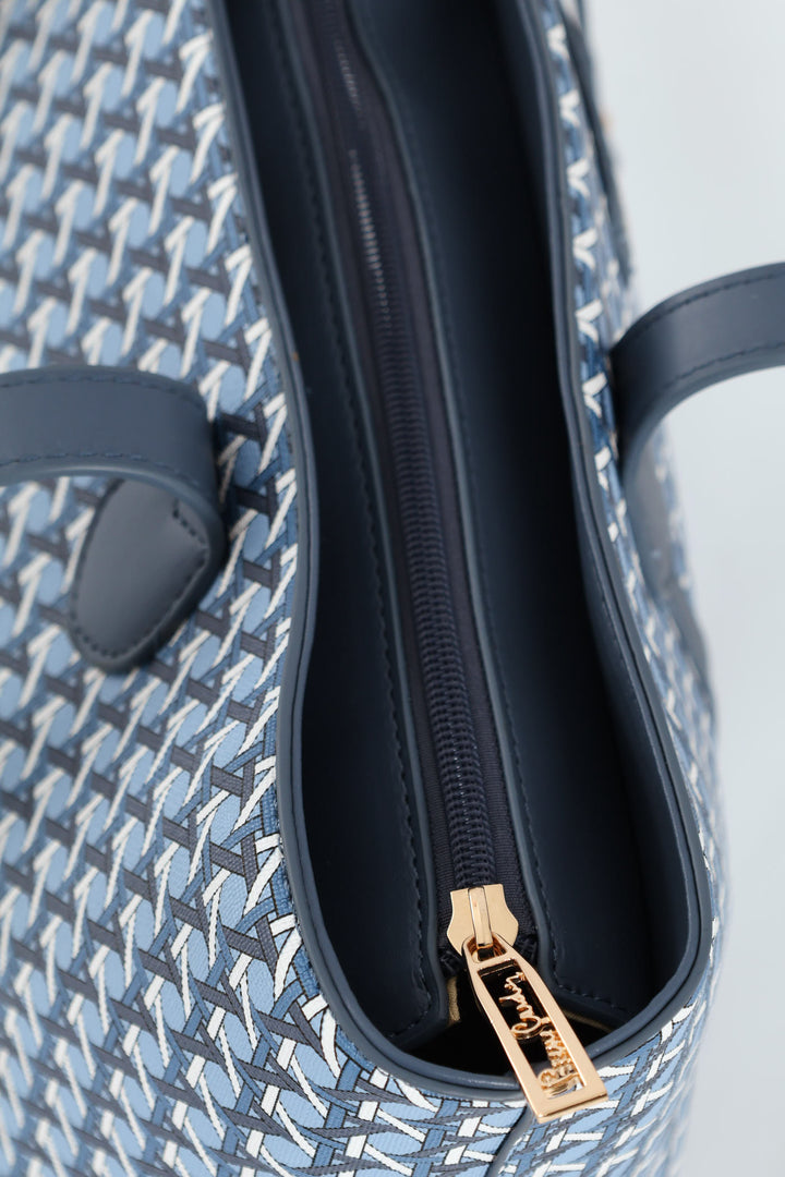 Zoe Printed Geometric Tote Bag - Blue