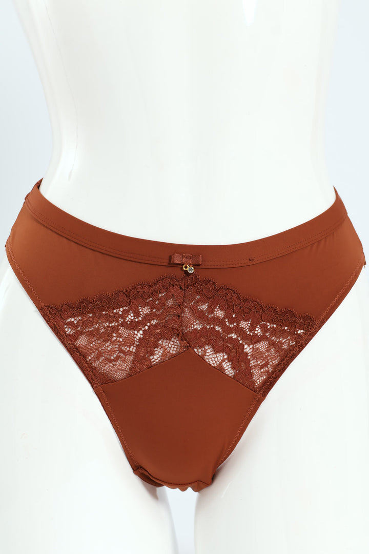 Microfiber & Lace Hi Cut Panty - Rich Cocoa