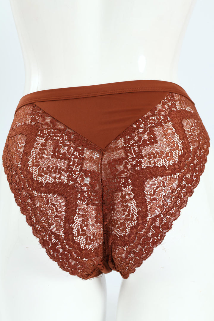 Microfiber & Lace Hi Cut Panty - Rich Cocoa
