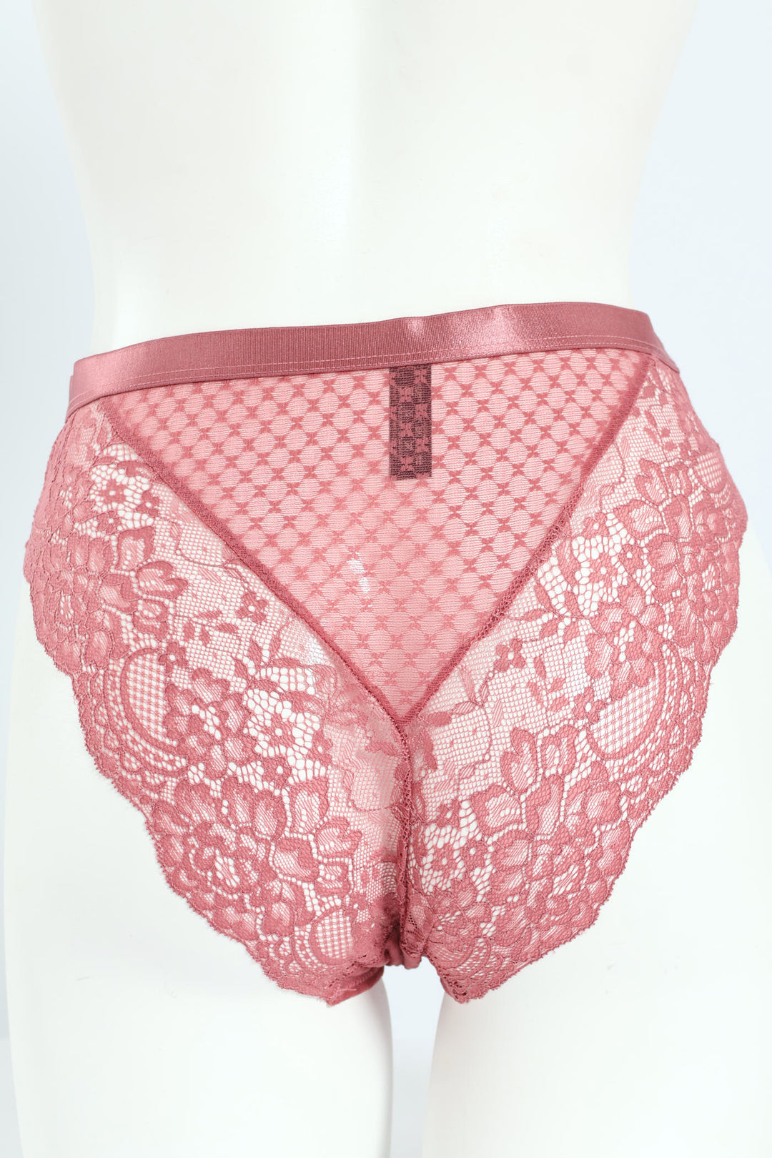 Lace & Mesh Hi Cut Panties - Rose