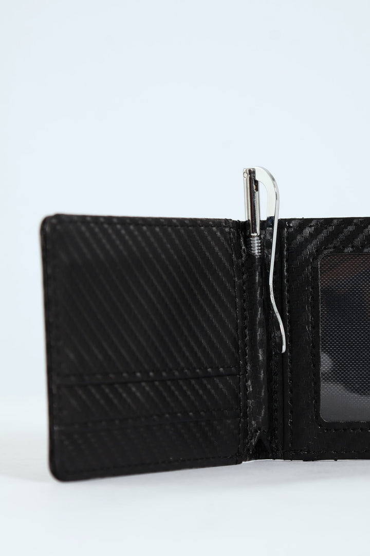 Clip Textured Carbon Fibre Wallet - Black