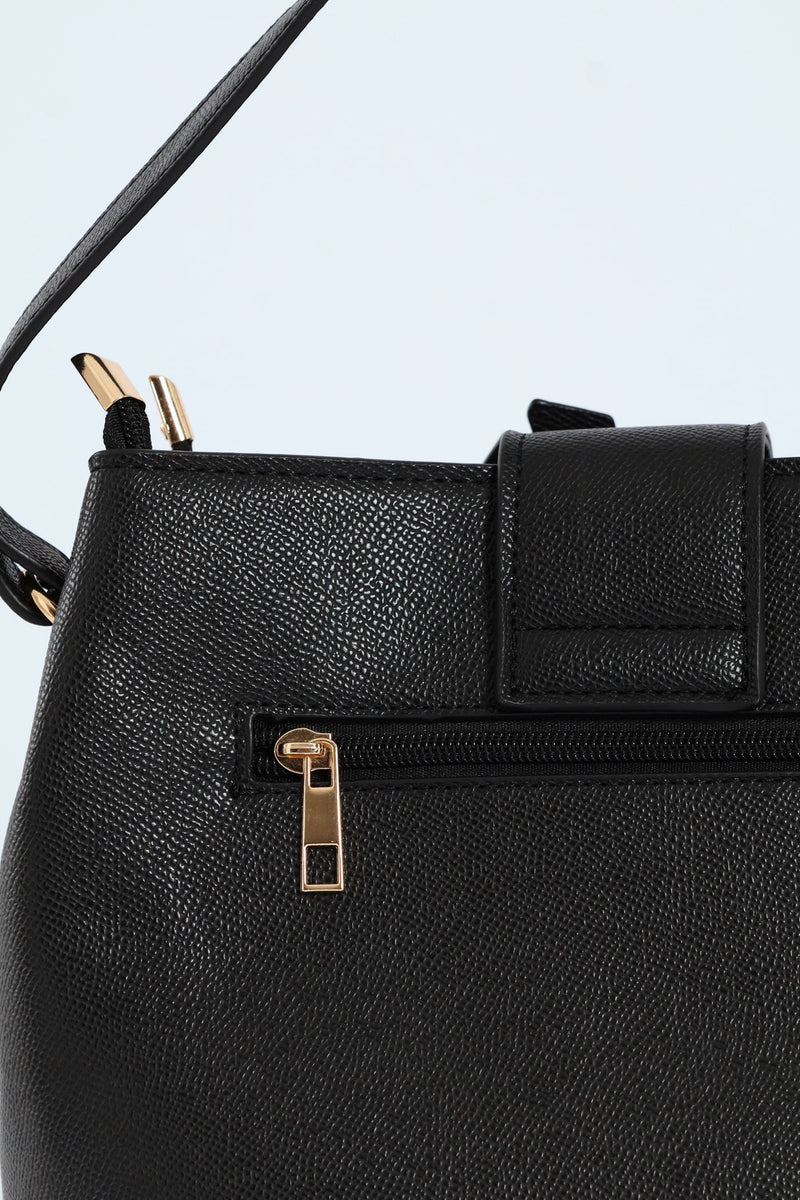 Gold Clasp Flapover Shopper - Black
