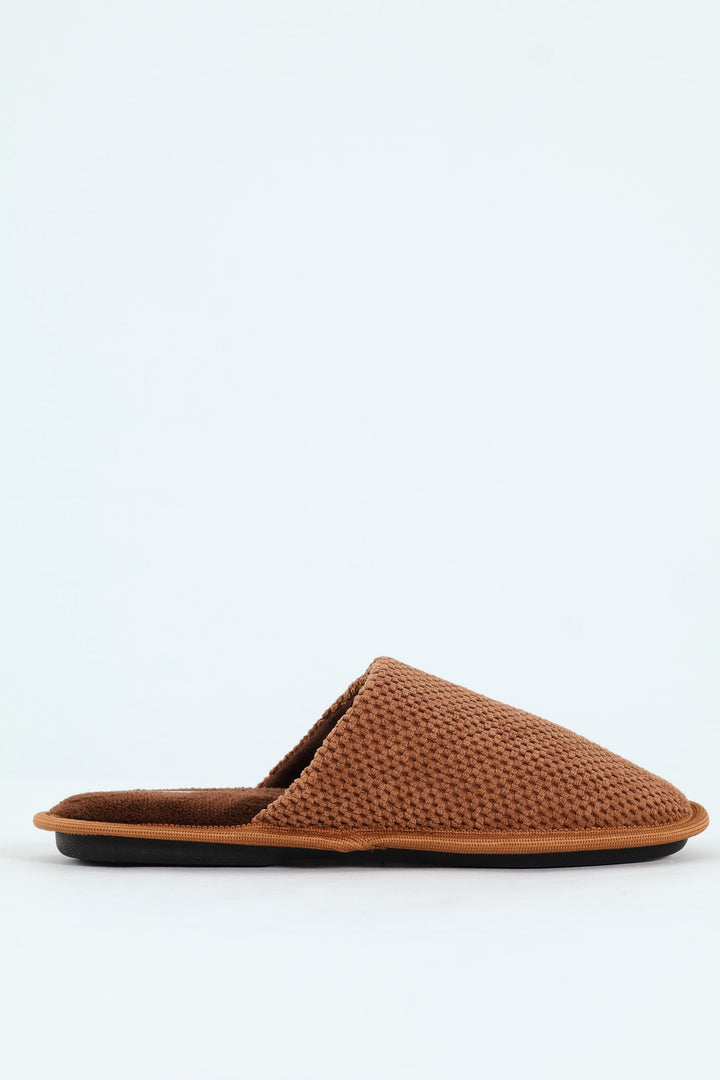 Weave Look Open Back Slipper - Brown