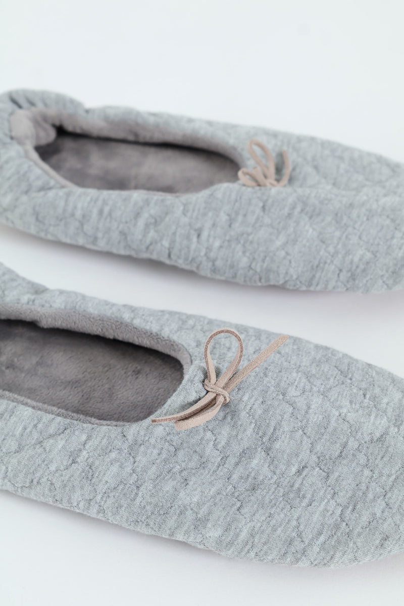 Quilted Ballerina Slipper Sock - Grey Melange