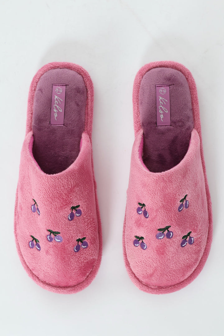 Cherry Embroidered Slipper - Mauve