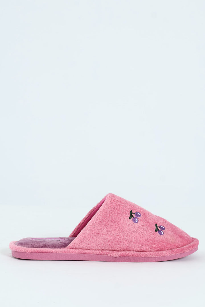 Cherry Embroidered Slipper - Mauve