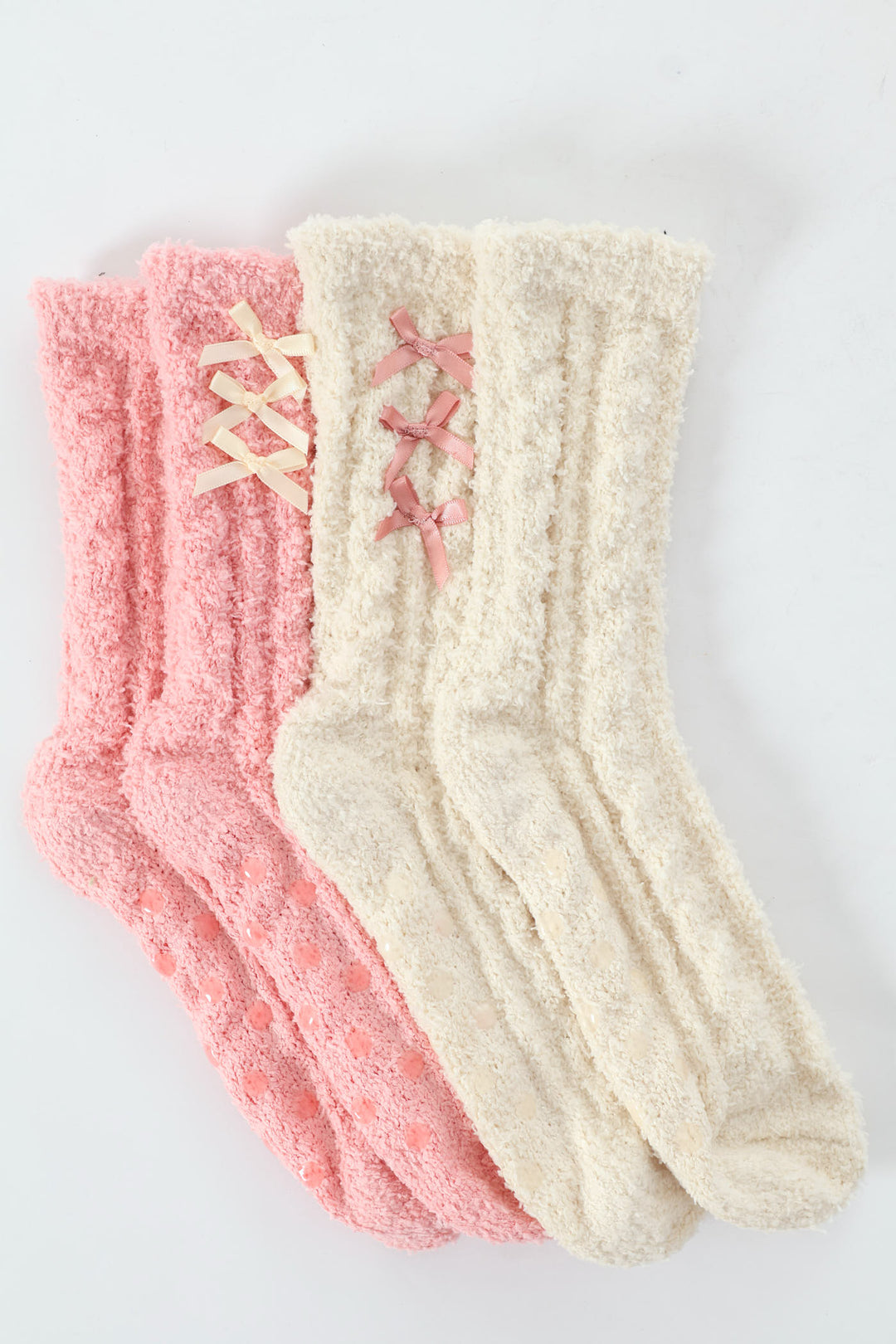 2 Pack Cosy Bows Sock - White/Pink