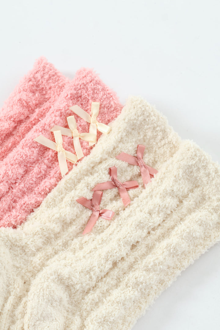 2 Pack Cosy Bows Sock - White/Pink
