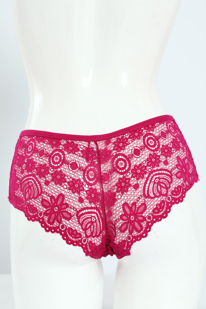 3 Pack Galloon Lace Midi Boyleg Panties - Raspberry/Storm/Pink