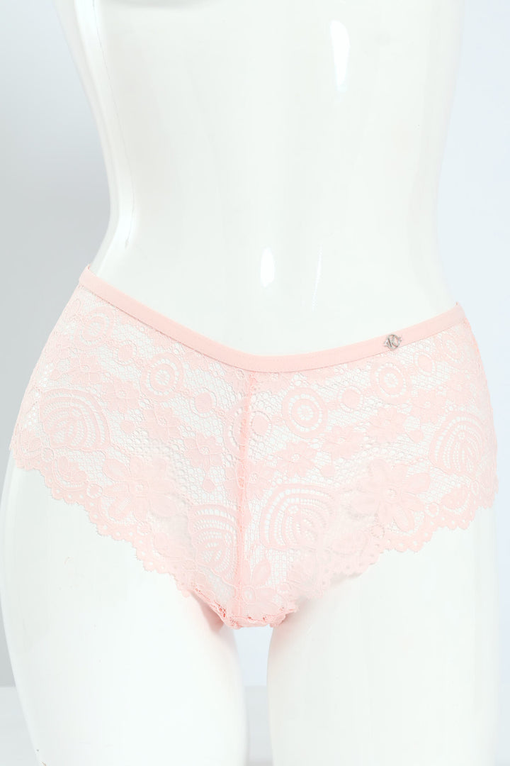 3 Pack Galloon Lace Midi Boyleg Panties - Raspberry/Storm/Pink
