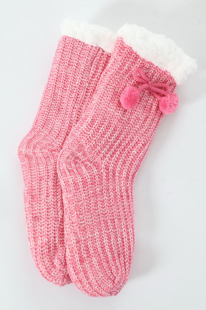 Cable Knit Bed Socks - Pink