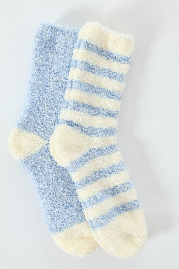 2 Pack Stripe Cosy Socks - Blue