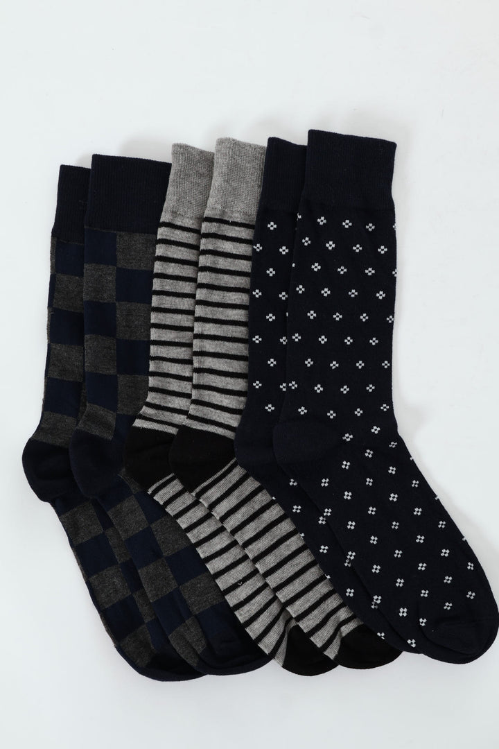 3 Pack Anklet Socks - Grey/Navy/Black