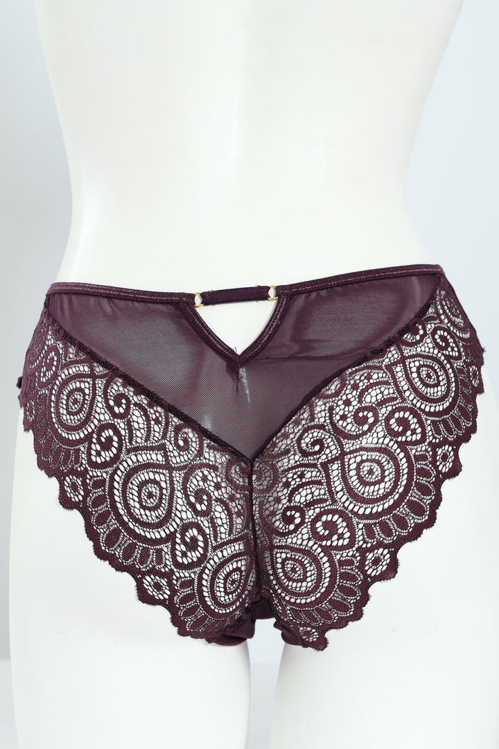 Lace & Mesh Brazilian Panty - Plum
