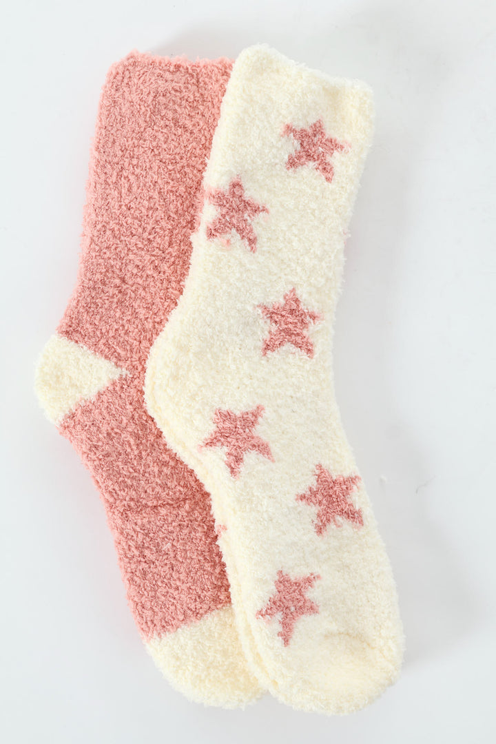 2 Pack Cosy Stars Socks - Pink