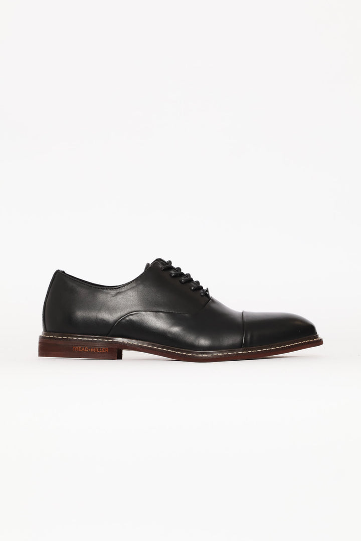 Leather Oxford Formal Shoe With Toe Cap - Black