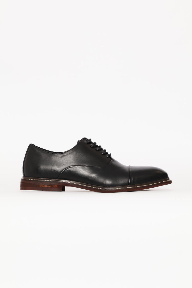 Leather Oxford Formal Shoe With Toe Cap - Black