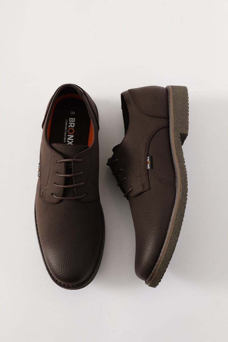 Bronx Lace Up Smart Casual Derby Shoe - Chocolate