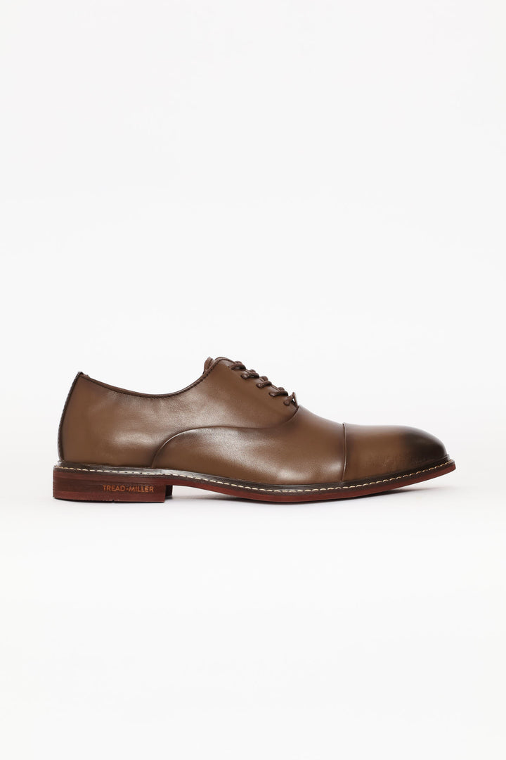 Leather Oxford Formal Shoe With Toe Cap - Chocolate