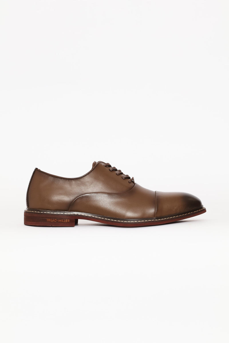 Leather Oxford Formal Shoe With Toe Cap - Chocolate