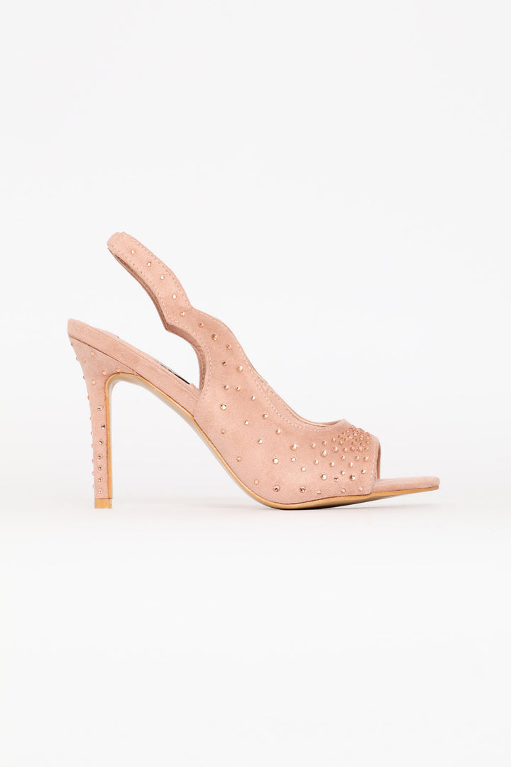 Diamante Peeptoe Slingback Heel - Blush