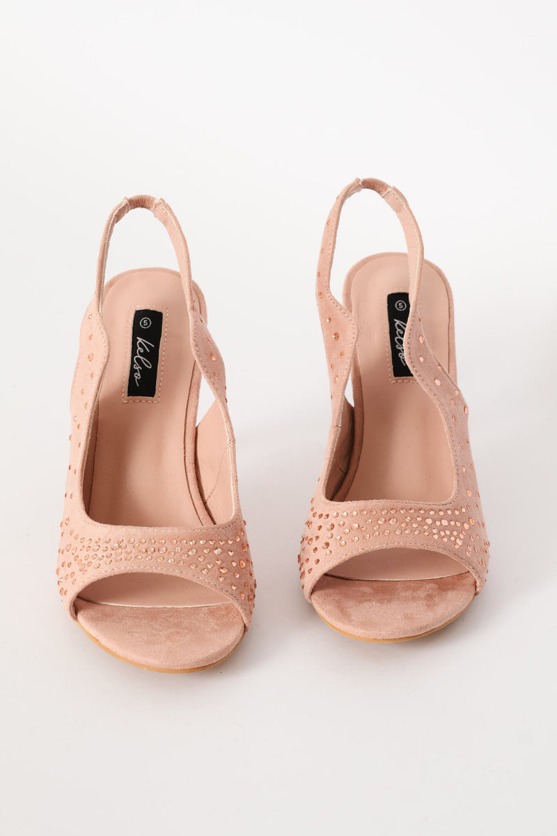 Diamante Peeptoe Slingback Heel - Blush