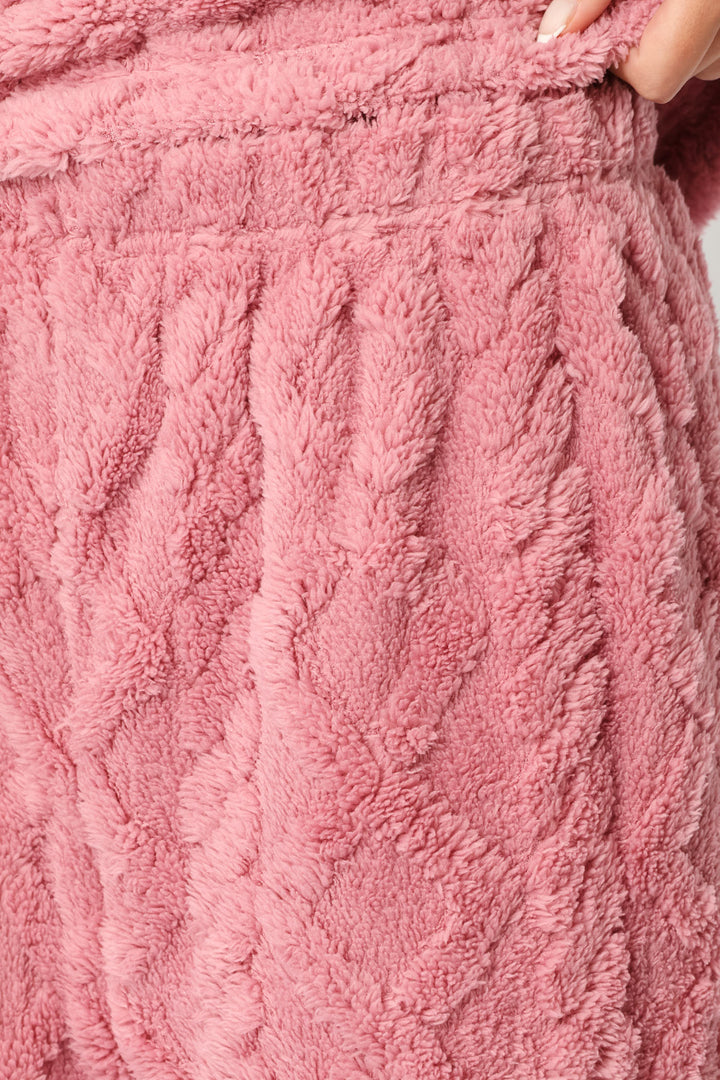 Long Sleeve Cherry Embossed Polar Fleece Top & Pant Set - Pink