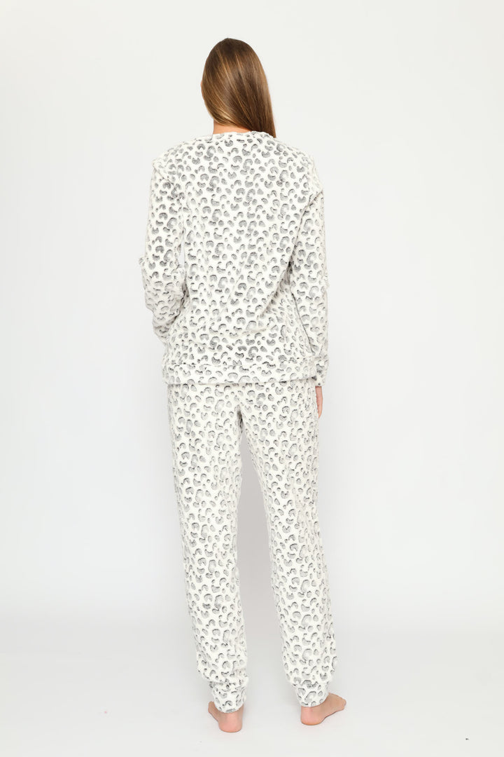 Long Sleeve Allover Leopard Print Cosy Jogger  - Cream