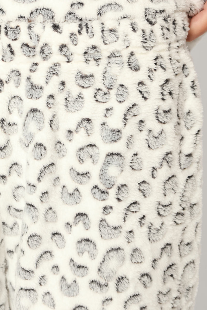 Long Sleeve Allover Leopard Print Cosy Jogger  - Cream