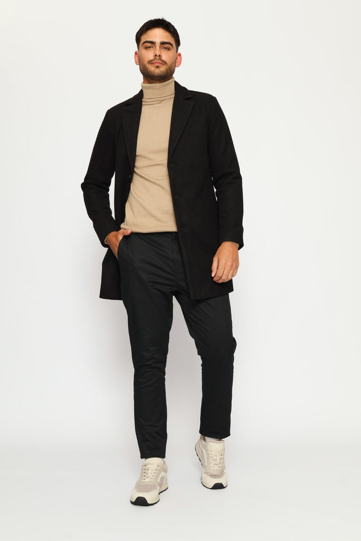 Long Sleeve Melton Coat - Black