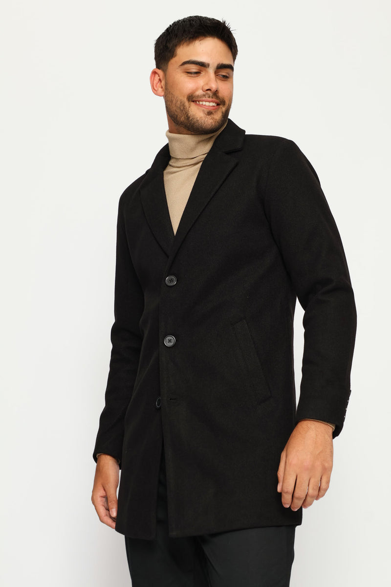 Long Sleeve Melton Coat - Black