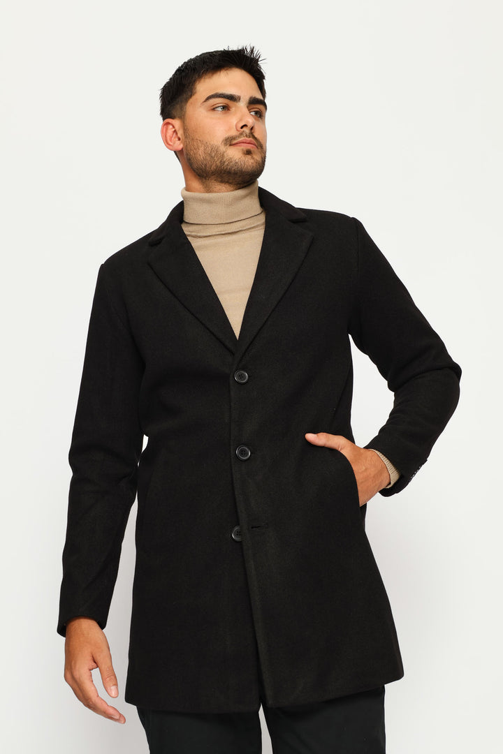 Long Sleeve Melton Coat - Black