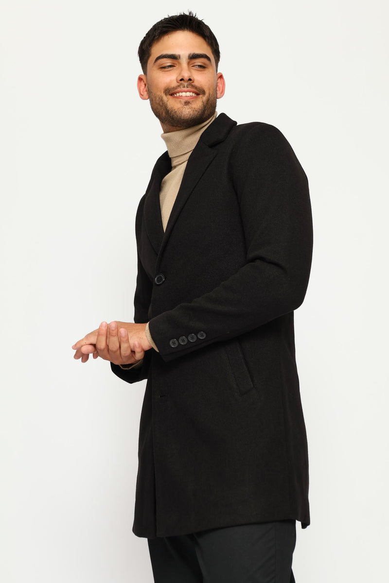 Long Sleeve Melton Coat - Black