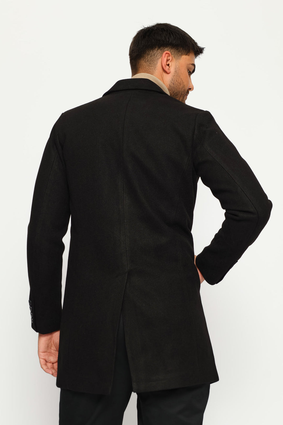 Long Sleeve Melton Coat - Black