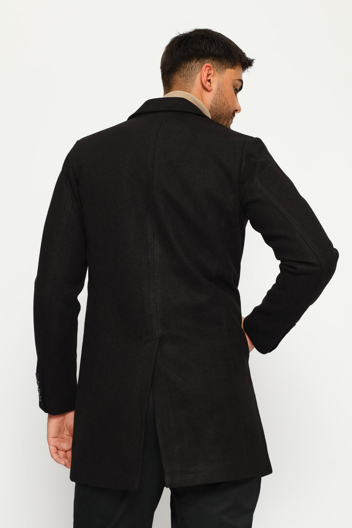 Long Sleeve Melton Coat - Black