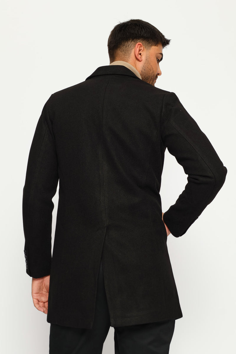 Long Sleeve Melton Coat - Black