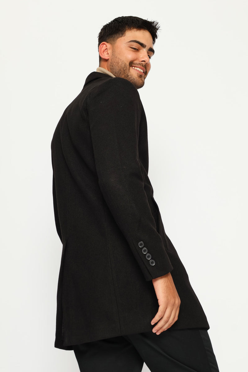 Long Sleeve Melton Coat - Black