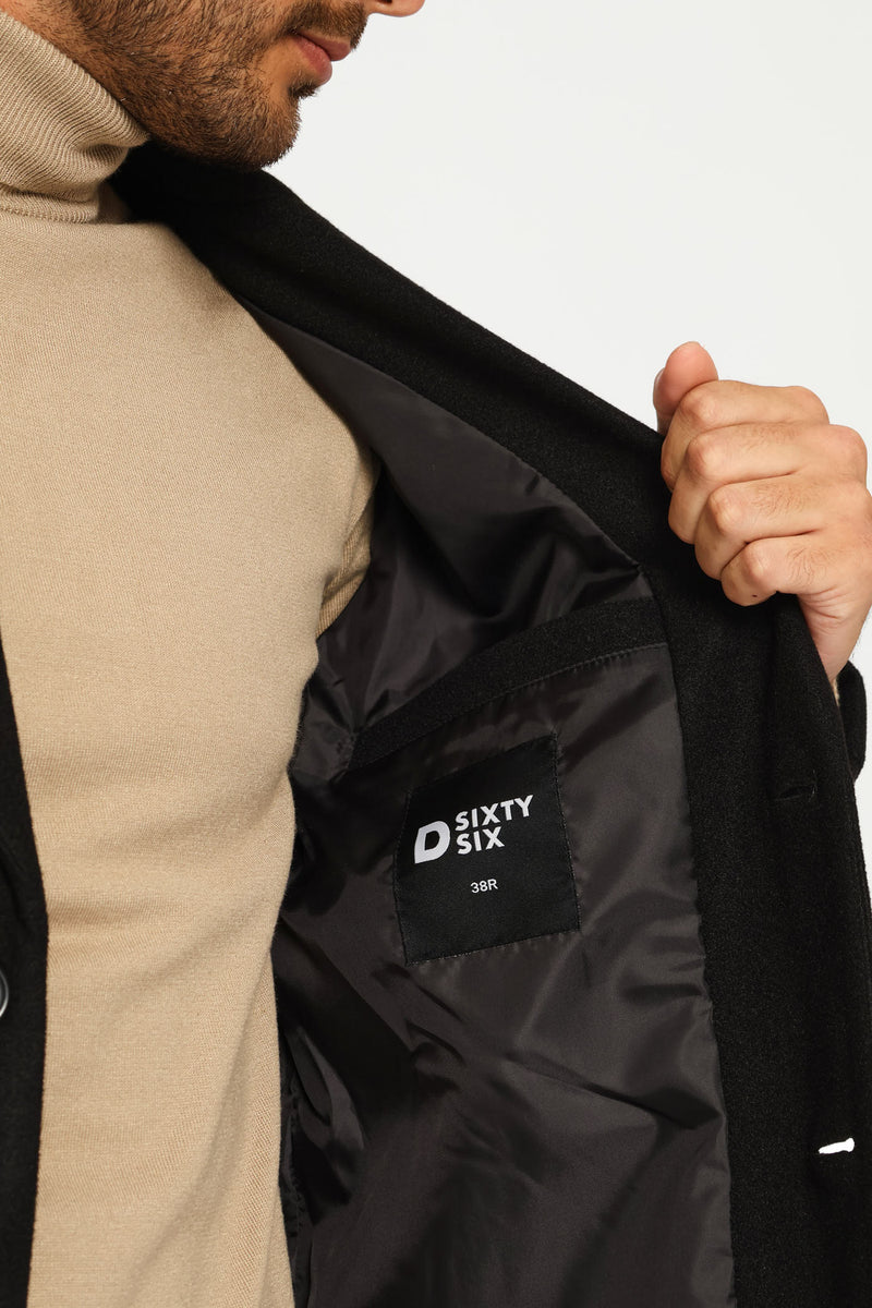 Long Sleeve Melton Coat - Black
