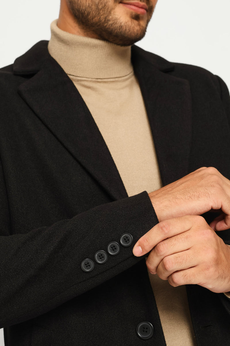Long Sleeve Melton Coat - Black
