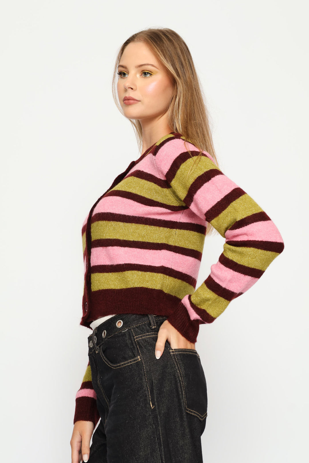 Crew Stripe Cardigan - Burgundy