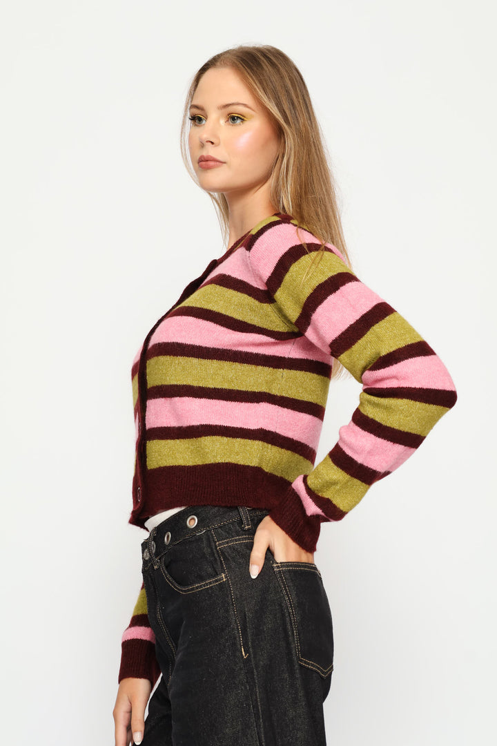 Crew Stripe Cardigan - Burgundy