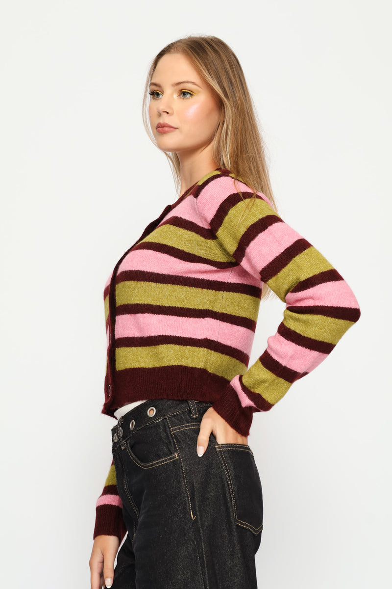 Crew Stripe Cardigan - Burgundy
