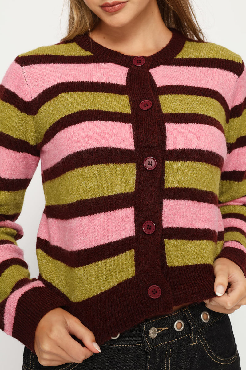 Crew Stripe Cardigan - Burgundy