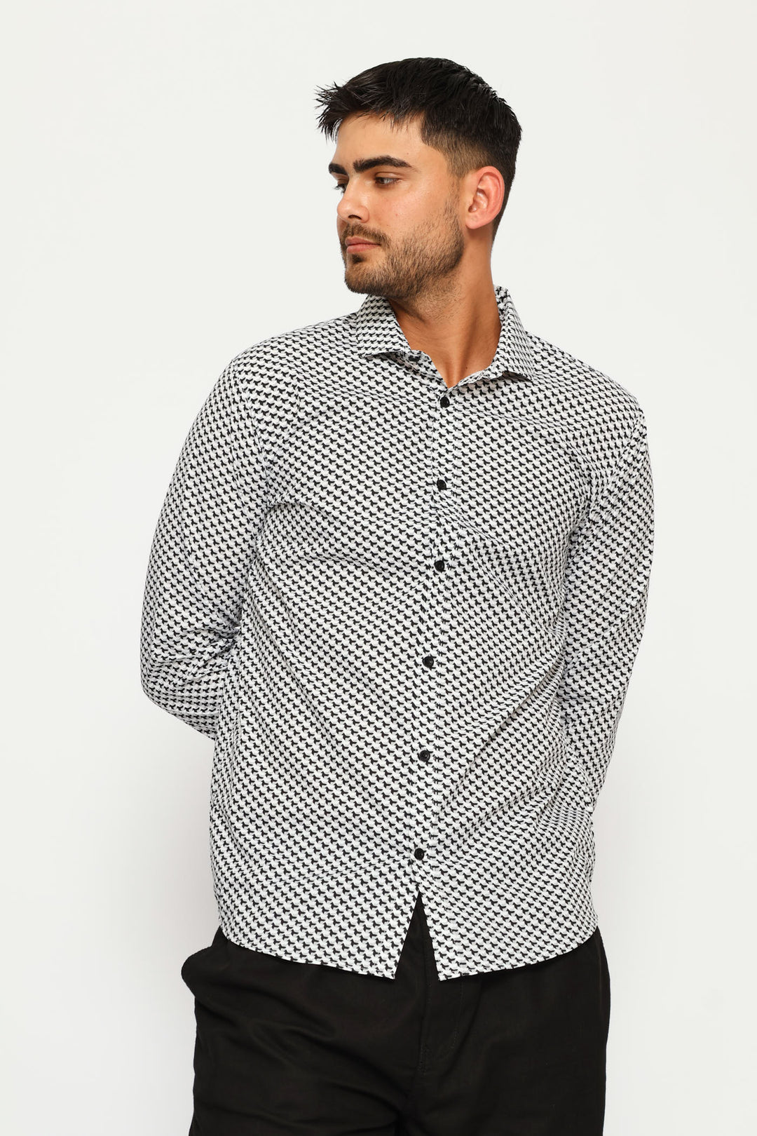 Goemtric Tile Printed Shirt - Black/Grey