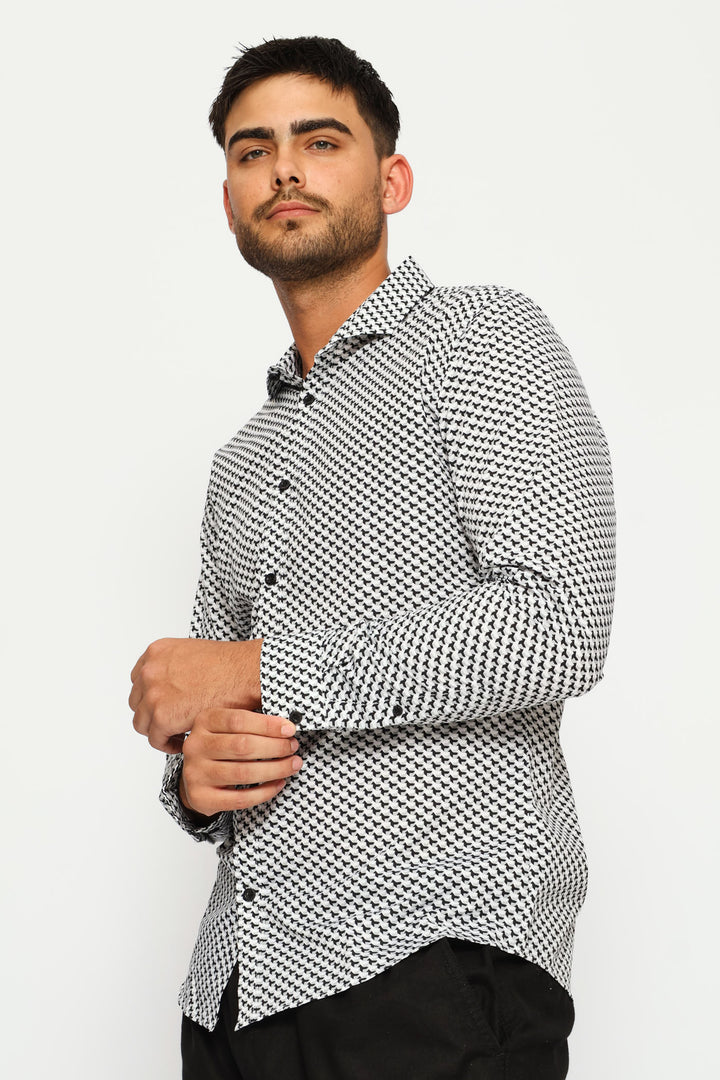 Goemtric Tile Printed Shirt - Black/Grey