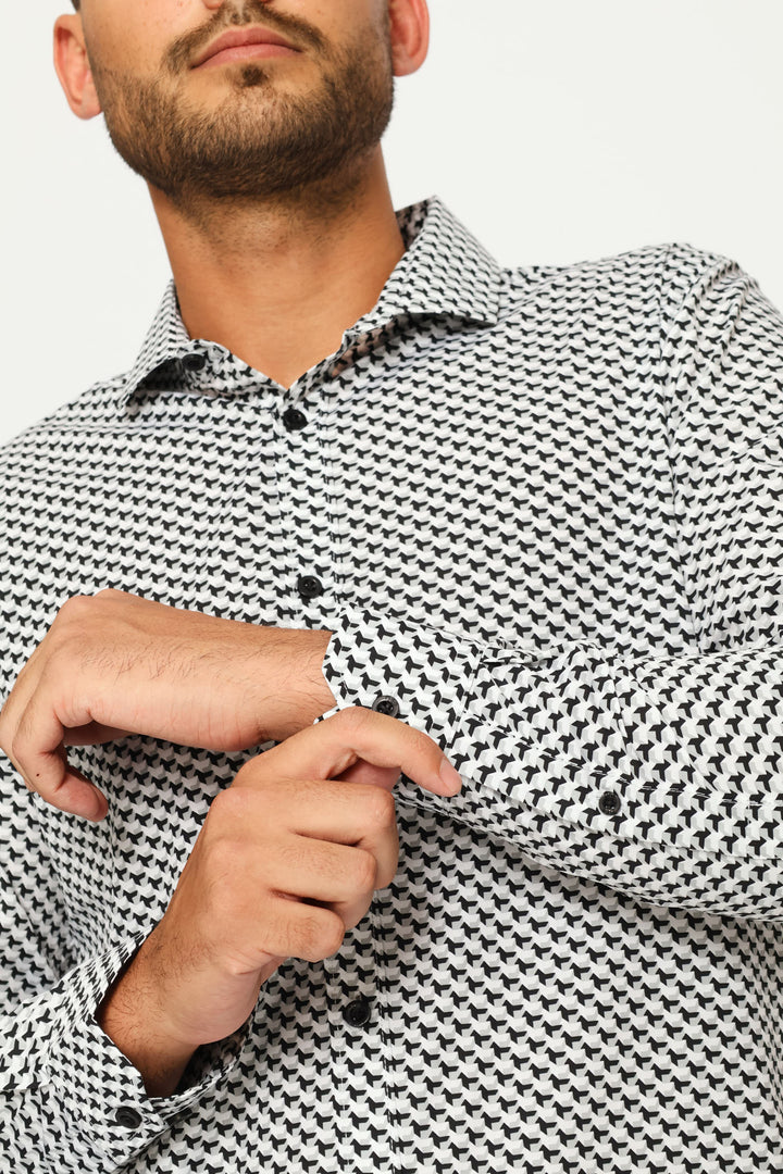 Goemtric Tile Printed Shirt - Black/Grey